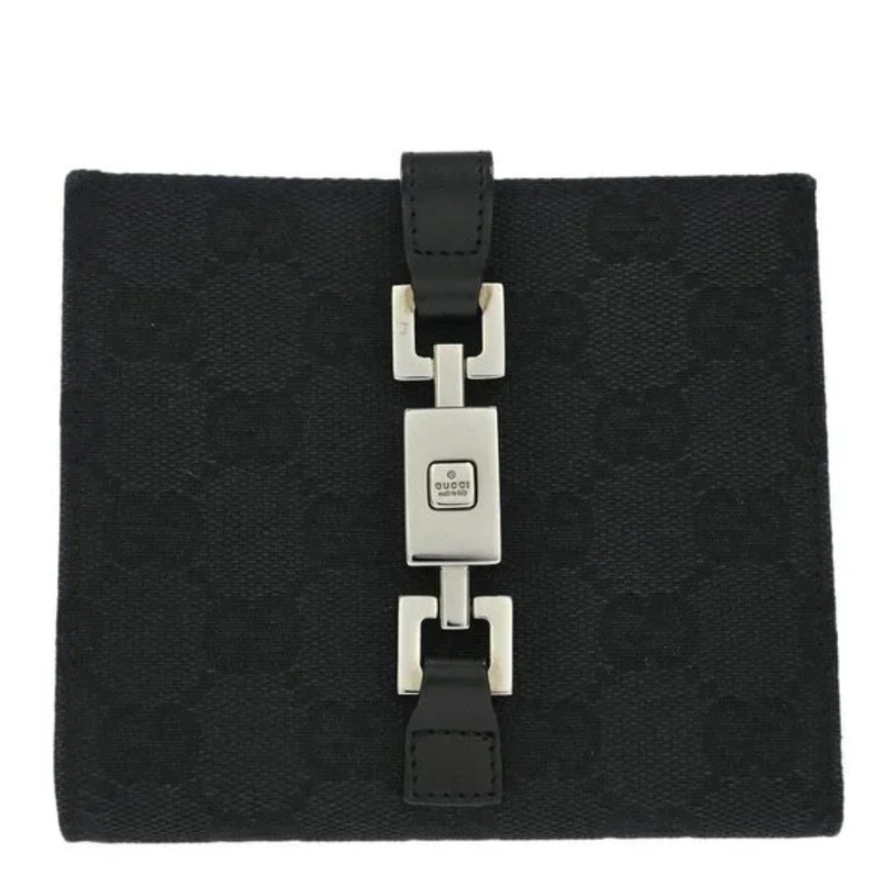 Gucci Vintage Jackie GG Piston Lock Compact Wallet - Black/Silver Hardware